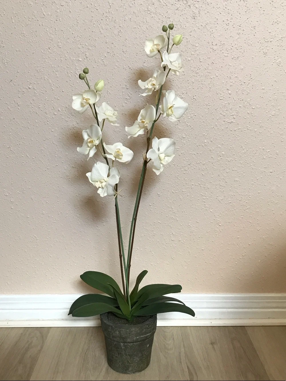 Artificial White Orchid Stem in Gray Pot - Home Accents